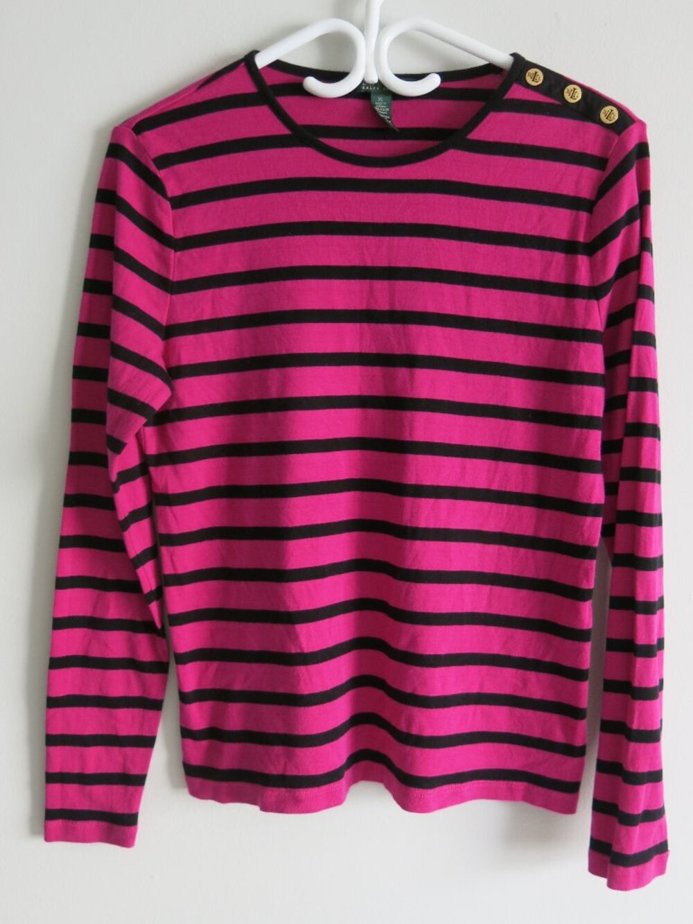 Lauren Ralph Lauren Black/ Pink Stripe Crewneck Pullover Sweater Top - Size XL